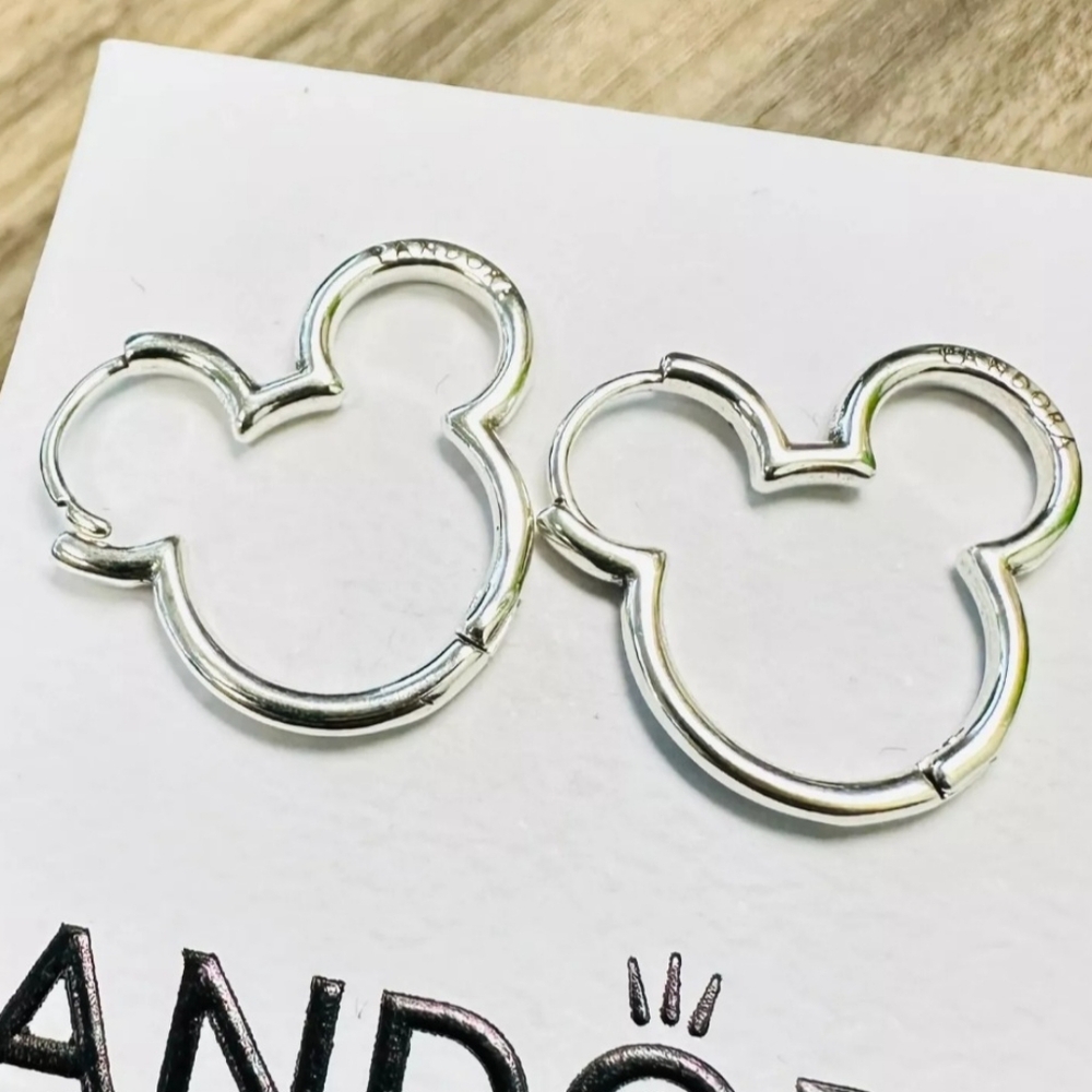 Pandora Sterling Silver Mickey Mouse Silhouette Huggie Earrings